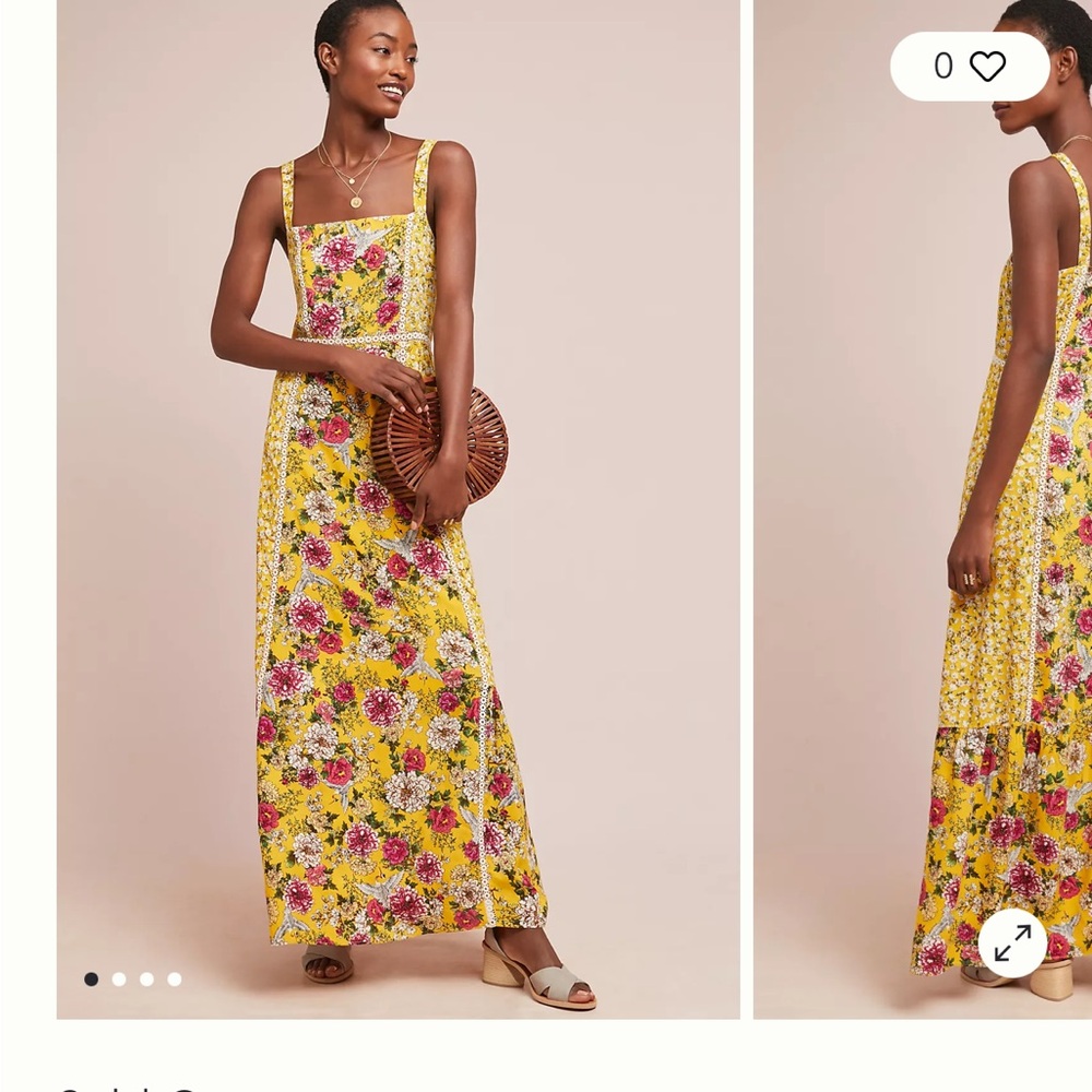 Anthropologie maxi dress Farm Rio size L yellow floral Cantonal maxi sold out - Picture 2 of 16
